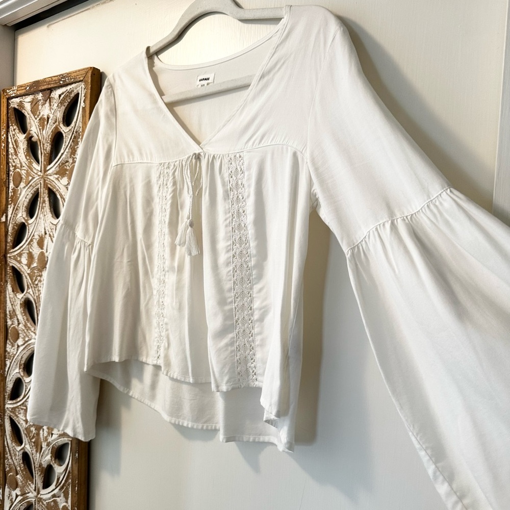 Garage White Boho Peasant Blouse | Lace Detail Bell Sleeves - Picture 9 of 11